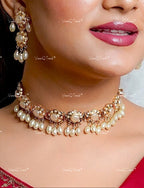 VeroniQ Trends-Beautiful Gold Plated Kundan Jadau Choker Necklace Kundan-Gold Plated-Wedding Jewelry-Punjabi Jewelry-South Indian-Thappa Jewelry