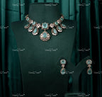 VeroniQ Trends-Victorian Emerald And Polki Silver Choker Necklace 92.5 Silver Moissanite Diamond Polki-Emerald Stone-Gold Plated-Wedding Jewelry-Punjabi Jewelry-South Indian-Thappa Jewelry