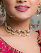 VeroniQ Trends-Beautiful Gold Plated Kundan Jadau Choker Necklace Kundan-Gold Plated-Wedding Jewelry-Punjabi Jewelry-South Indian-Thappa Jewelry