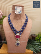 VeroniQ Trends-Double Line Sapphire Beads Polki Long Necklace Polki-Gold Plated-Wedding Jewelry-Punjabi Jewelry-South Indian-Thappa Jewelry