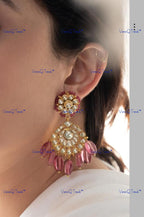 VeroniQ Trends-Beautiful Single Line Ruby Pink Beads Drop And Pachi Kundan Choker Necklace Pachi Kundan-Gold Plated-Wedding Jewelry-Punjabi Jewelry-South Indian-Thappa Jewelry