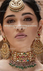 VeroniQ Trends-Beautiful Bridal Navratan Gold Plated Pachi Kundan Choker Necklace Kundan-Gold Plated-Wedding Jewelry-Punjabi Jewelry-South Indian-Thappa Jewelry