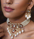 VeroniQ Trends-Traditional Gold Plated Multistrand Pearl And Pachi Kundan Choker Necklace Pachi Kundan-Gold Plated-Wedding Jewelry-Punjabi Jewelry-South Indian-Thappa Jewelry
