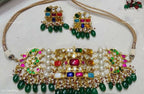 VeroniQ Trends-Beautiful Bridal Navratan Gold Plated Pachi Kundan Choker Necklace Kundan-Gold Plated-Wedding Jewelry-Punjabi Jewelry-South Indian-Thappa Jewelry