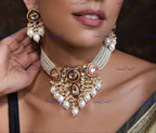 VeroniQ Trends-Traditional Gold Plated Multistrand Pearl And Pachi Kundan Choker Necklace Pachi Kundan-Gold Plated-Wedding Jewelry-Punjabi Jewelry-South Indian-Thappa Jewelry