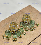 VeroniQ Trends-Traditional Gold Plated Multistrand Pachi Kundan Choker Necklace With Pumpkin Green Beads Pachi Kundan-Gold Plated-Wedding Jewelry-Punjabi Jewelry-South Indian-Thappa Jewelry