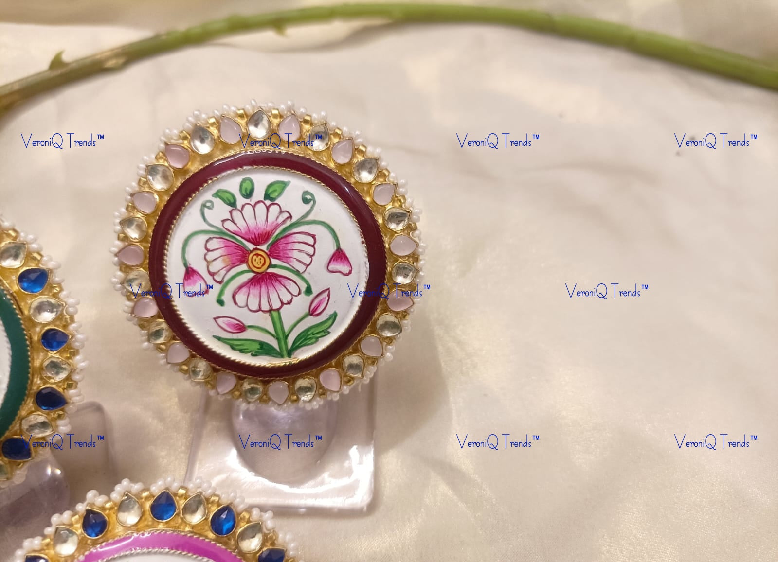 VeroniQ Trends-Elegant Meenakari Hand Painted Gold Plated Kundan Ring Kundan-Gold Plated-Wedding Jewellery-Punjabi Jewellery-South Indian-Thappa Jewellery
