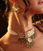 VeroniQ Trends-Traditional Gold Plated Multistrand Pachi Kundan Choker Necklace With Pumpkin Green Beads Pachi Kundan-Gold Plated-Wedding Jewelry-Punjabi Jewelry-South Indian-Thappa Jewelry
