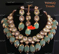 VeroniQ Trends-Beautiful Kundan Meenakari Necklace in Mint Aqua Gemstone Kundan-Gold Plated-Wedding Jewellery-Punjabi Jewellery-South Indian-Thappa Jewellery
