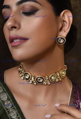 VeroniQ Trends-Elegant Gold Plated Meenakari Kundan Choker Necklace Kundan-Gold Plated-Wedding Jewellery-Punjabi Jewellery-South Indian-Thappa Jewellery