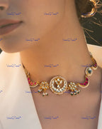 VeroniQ Trends-Moon Style Gold Plated Pachi Kundan Choker Necklace Pachi Kundan-Gold Plated-Wedding Jewelry-Punjabi Jewelry-South Indian-Thappa Jewelry