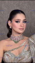 VeroniQ Trends-Victorian Baby Pink Stone And Polki Silver Choker Necklace With Green Beads 92.5 Silver Moissanite Diamond Polki-Gold Plated-Wedding Jewellery-Punjabi Jewellery-South Indian-Thappa Jewellery