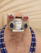 VeroniQ Trends-Double Line Sapphire Beads Polki Long Necklace Polki-Gold Plated-Wedding Jewelry-Punjabi Jewelry-South Indian-Thappa Jewelry