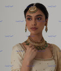 VeroniQ Trends-Bridal Gold Plated Pachi Kundan Choker Necklace With Green Beads Drop Pachi Kundan-Gold Plated-Wedding Jewellery-Punjabi Jewellery-South Indian-Thappa Jewellery