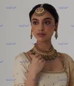 VeroniQ Trends-Bridal Gold Plated Pachi Kundan Choker Necklace With Green Beads Drop Pachi Kundan-Gold Plated-Wedding Jewelry-Punjabi Jewelry-South Indian-Thappa Jewelry