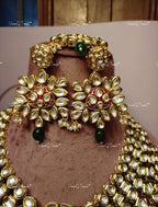 VeroniQ Trends-Elegant Bridal Gold Plated Red Meenakari Kundan Choker Necklace With Green Quartz Beads Kundan-Gold Plated-Wedding Jewelry-Punjabi Jewelry-South Indian-Thappa Jewelry