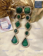 VeroniQ Trends-Party Look Long Doublet Stone And American Diamond Earrings American Diamond-Gold Plated-Wedding Jewelry-Punjabi Jewelry-South Indian-Thappa Jewelry