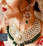 VeroniQ Trends-Elegant Bridal Gold Plated Red Meenakari Kundan Choker Necklace With Green Quartz Beads Kundan-Gold Plated-Wedding Jewelry-Punjabi Jewelry-South Indian-Thappa Jewelry
