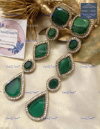 VeroniQ Trends-Party Look Long Doublet Stone And American Diamond Earrings American Diamond-Gold Plated-Wedding Jewelry-Punjabi Jewelry-South Indian-Thappa Jewelry