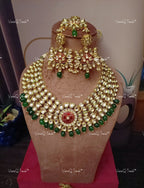 VeroniQ Trends-Elegant Bridal Gold Plated Red Meenakari Kundan Choker Necklace With Green Quartz Beads Kundan-Gold Plated-Wedding Jewelry-Punjabi Jewelry-South Indian-Thappa Jewelry
