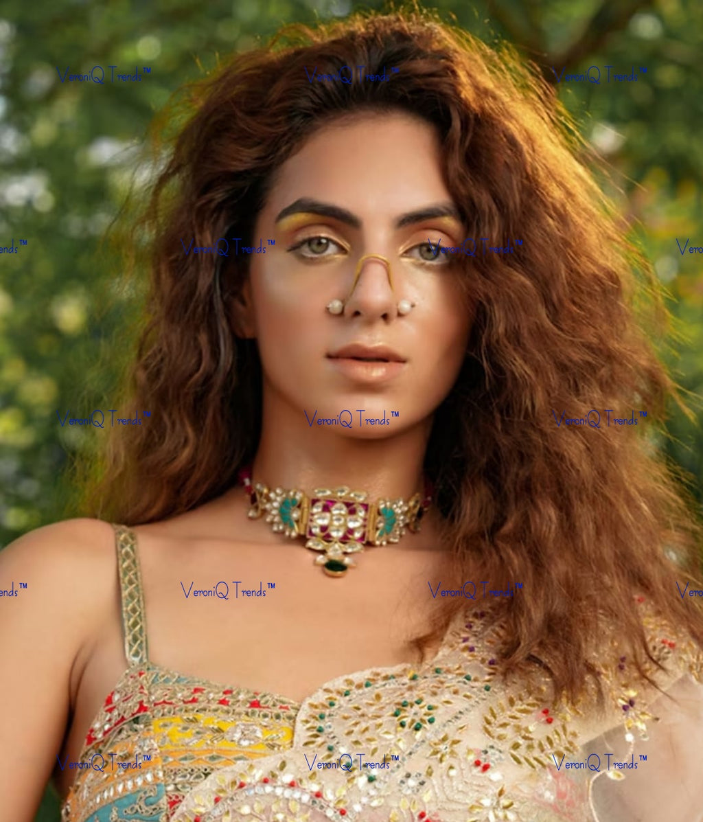 VeroniQ Trends-Elegant Gold Plated Pachi Kundan Choker Necklace Pachi Kundan-Gold Plated-Wedding Jewellery-Punjabi Jewellery-South Indian-Thappa Jewellery