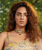 VeroniQ Trends-Elegant Gold Plated Pachi Kundan Choker Necklace Pachi Kundan-Gold Plated-Wedding Jewelry-Punjabi Jewelry-South Indian-Thappa Jewelry