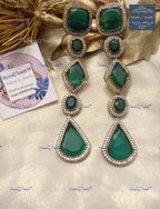 VeroniQ Trends-Party Look Long Doublet Stone And American Diamond Earrings American Diamond-Gold Plated-Wedding Jewelry-Punjabi Jewelry-South Indian-Thappa Jewelry