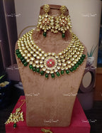 VeroniQ Trends-Elegant Bridal Gold Plated Red Meenakari Kundan Choker Necklace With Green Quartz Beads Kundan-Gold Plated-Wedding Jewelry-Punjabi Jewelry-South Indian-Thappa Jewelry