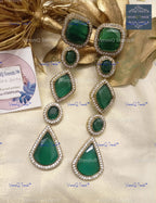 VeroniQ Trends-Party Look Long Doublet Stone And American Diamond Earrings American Diamond-Gold Plated-Wedding Jewelry-Punjabi Jewelry-South Indian-Thappa Jewelry