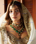 VeroniQ Trends-Elegant Bridal Gold Plated Meenakari Kundan Choker And Long Necklace With Green Quartz Beads Kundan-Gold Plated-Wedding Jewellery-Punjabi Jewellery-South Indian-Thappa Jewellery