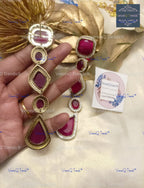 VeroniQ Trends-Party Look Long Doublet Stone And American Diamond Earrings American Diamond-Gold Plated-Wedding Jewelry-Punjabi Jewelry-South Indian-Thappa Jewelry