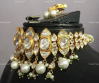 VeroniQ Trends-Traditional Gold Plated Pachi Kundan Choker Necklace With Green Quartz Beads Pachi Kundan-Gold Plated-Wedding Jewelry-Punjabi Jewelry-South Indian-Thappa Jewelry