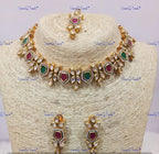 VeroniQ Trends-Multicolor Polki Choker Necklace Set Polki-Gold Plated-Wedding Jewelry-Punjabi Jewelry-South Indian-Thappa Jewelry