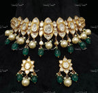 VeroniQ Trends-Traditional Gold Plated Pachi Kundan Choker Necklace With Green Quartz Beads Pachi Kundan-Gold Plated-Wedding Jewelry-Punjabi Jewelry-South Indian-Thappa Jewelry