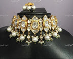 VeroniQ Trends-Traditional Gold Plated Pachi Kundan Choker Necklace With Green Quartz Beads Pachi Kundan-Gold Plated-Wedding Jewelry-Punjabi Jewelry-South Indian-Thappa Jewelry