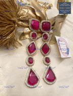 VeroniQ Trends-Party Look Long Doublet Stone And American Diamond Earrings American Diamond-Gold Plated-Wedding Jewelry-Punjabi Jewelry-South Indian-Thappa Jewelry