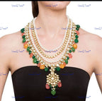 VeroniQ Trends-Elegant Multilayer Gold Plated Kundan Rani Haar Necklace With Quartz Beads Kundan-Gold Plated-Wedding Jewelry-Punjabi Jewelry-South Indian-Thappa Jewelry