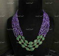 VeroniQ Trends-Beautiful Multistrand Amethyst And Carved Strawberry Quartz Beads Jaipuri Mala Necklace-Gold Plated-Wedding Jewellery-Punjabi Jewellery-South Indian-Thappa Jewellery