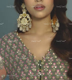 VeroniQ Trends-Gold Plated Kundan Jadau Dangler Earrings With Peacock Motif Pachi Kundan-Gold Plated-Wedding Jewelry-Punjabi Jewelry-South Indian-Thappa Jewelry