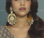 VeroniQ Trends-Gold Plated Kundan Jadau Dangler Earrings With Peacock Motif Pachi Kundan-Gold Plated-Wedding Jewelry-Punjabi Jewelry-South Indian-Thappa Jewelry