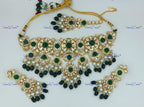 VeroniQ Trends-Traditional Bridal Gold Plated Beads And Polki  Choker Necklace With Maang Tika Polki-Gold Plated-Wedding Jewelry-Punjabi Jewelry-South Indian-Thappa Jewelry