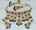 VeroniQ Trends-Traditional Bridal Gold Plated Beads And Polki  Choker Necklace With Maang Tika Polki-Gold Plated-Wedding Jewelry-Punjabi Jewelry-South Indian-Thappa Jewelry