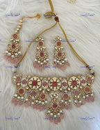 VeroniQ Trends-Traditional Bridal Gold Plated Beads And Polki  Choker Necklace With Maang Tika Polki-Gold Plated-Wedding Jewelry-Punjabi Jewelry-South Indian-Thappa Jewelry