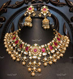 VeroniQ Trends-Traditional Ruby Pink Stone And Pachi Kundan Choker Necklace Pachi Kundan-Gold Plated-Wedding Jewelry-Punjabi Jewelry-South Indian-Thappa Jewelry