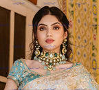 VeroniQ Trends-Elegant Bridal Gold Plated Polki Pachi Kundan Choker Necklace With Green Quartz Beads Polki Pachi Kundan-Gold Plated-Wedding Jewelry-Punjabi Jewelry-South Indian-Thappa Jewelry