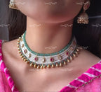 VeroniQ Trends-Antique Designer Polki Moti Set With Green Pearl Pachi Kundan Choker Necklace Pachi Kundan-Gold Plated-Wedding Jewelry-Punjabi Jewelry-South Indian-Thappa Jewelry