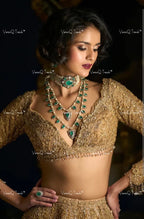 VeroniQ Trends-Bridal Victorian Multi-Line Emerald And Polki Silver Choker Necklace 92.5 Silver Moissanite Diamond Polki-Emerald Stone-Gold Plated-Wedding Jewelry-Punjabi Jewelry-South Indian-Thappa Jewelry