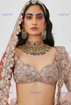 VeroniQ Trends-Bridal Gold Plated Kemp Stone Pachi Kundan Choker Necklace Pachi Kundan-Gold Plated-Wedding Jewelry-Punjabi Jewelry-South Indian-Thappa Jewelry