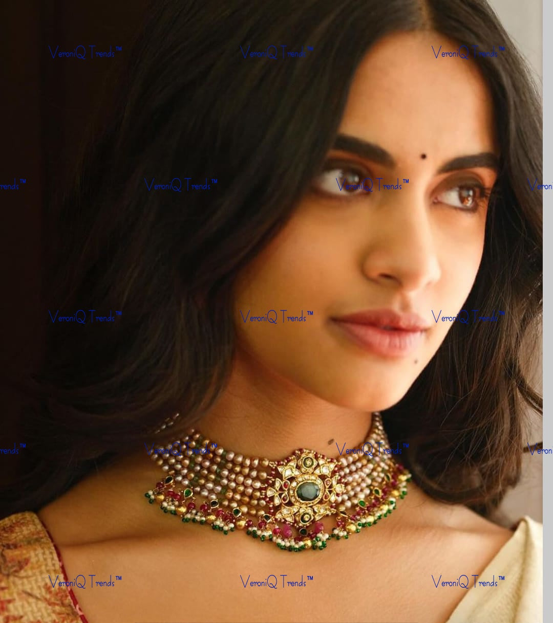 VeroniQ Trends-Victorian Fresh Water Pearl Pachi Kundan Choker Necklace Pachi Kundan-Gold Plated-Wedding Jewellery-Punjabi Jewellery-South Indian-Thappa Jewellery