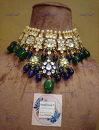 VeroniQ Trends-Beautiful Bridal Gold Plated Bollywood Style Pachi Kundan Choker Necklace With Meenakari Pachi Kundan-Gold Plated-Wedding Jewelry-Punjabi Jewelry-South Indian-Thappa Jewelry